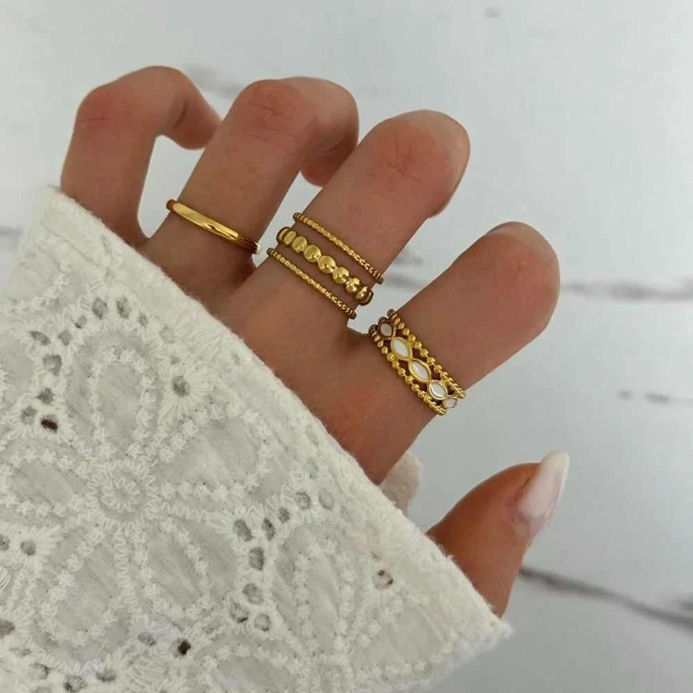 SKU:0388 set‎ of 3 gold rings suitable for sizes from 5 to 10 US Stainless steel